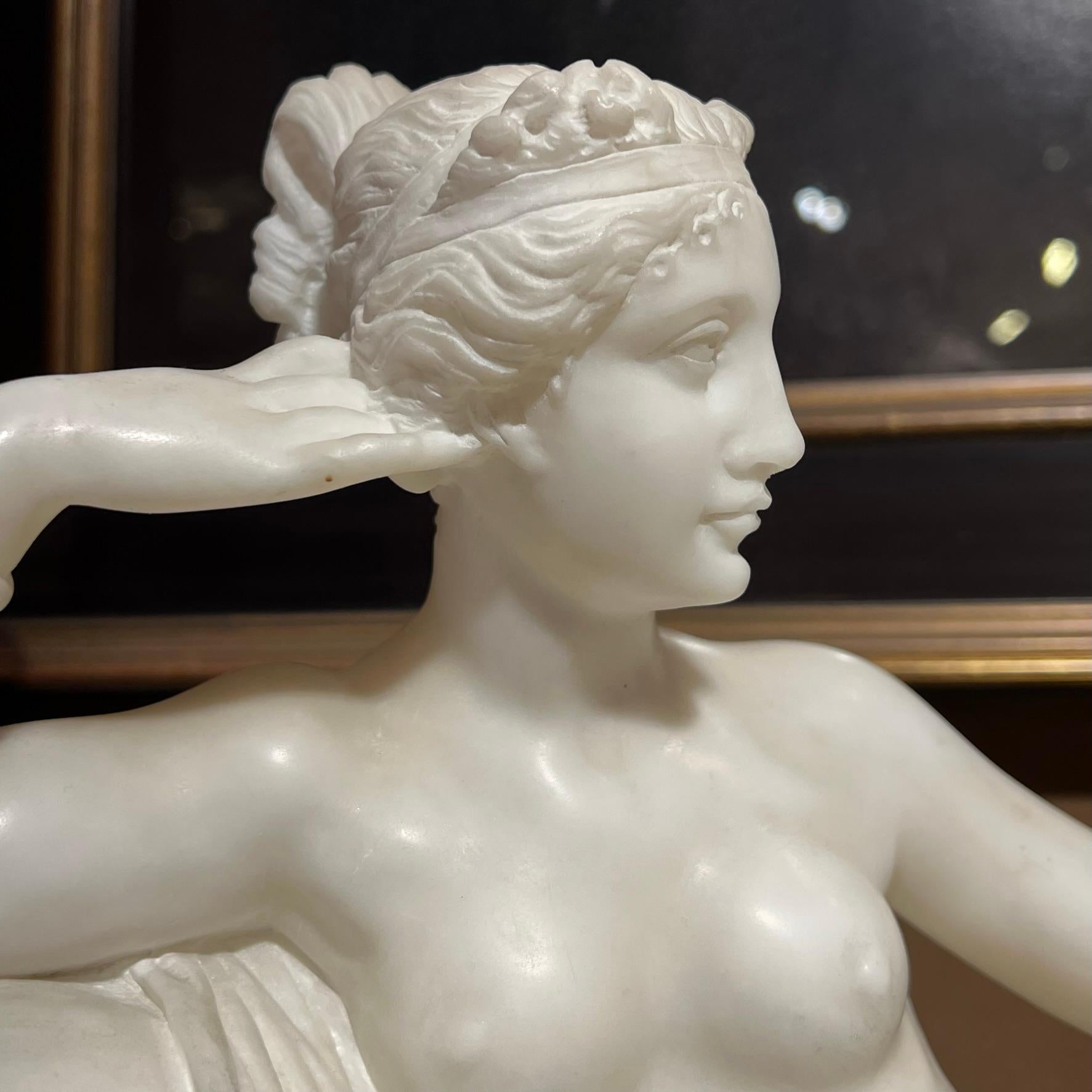 Pauline Bonaparte as Venus Victrix Alabaster Sculpture After Antonio Canova In Good Condition For Sale In New York, NY