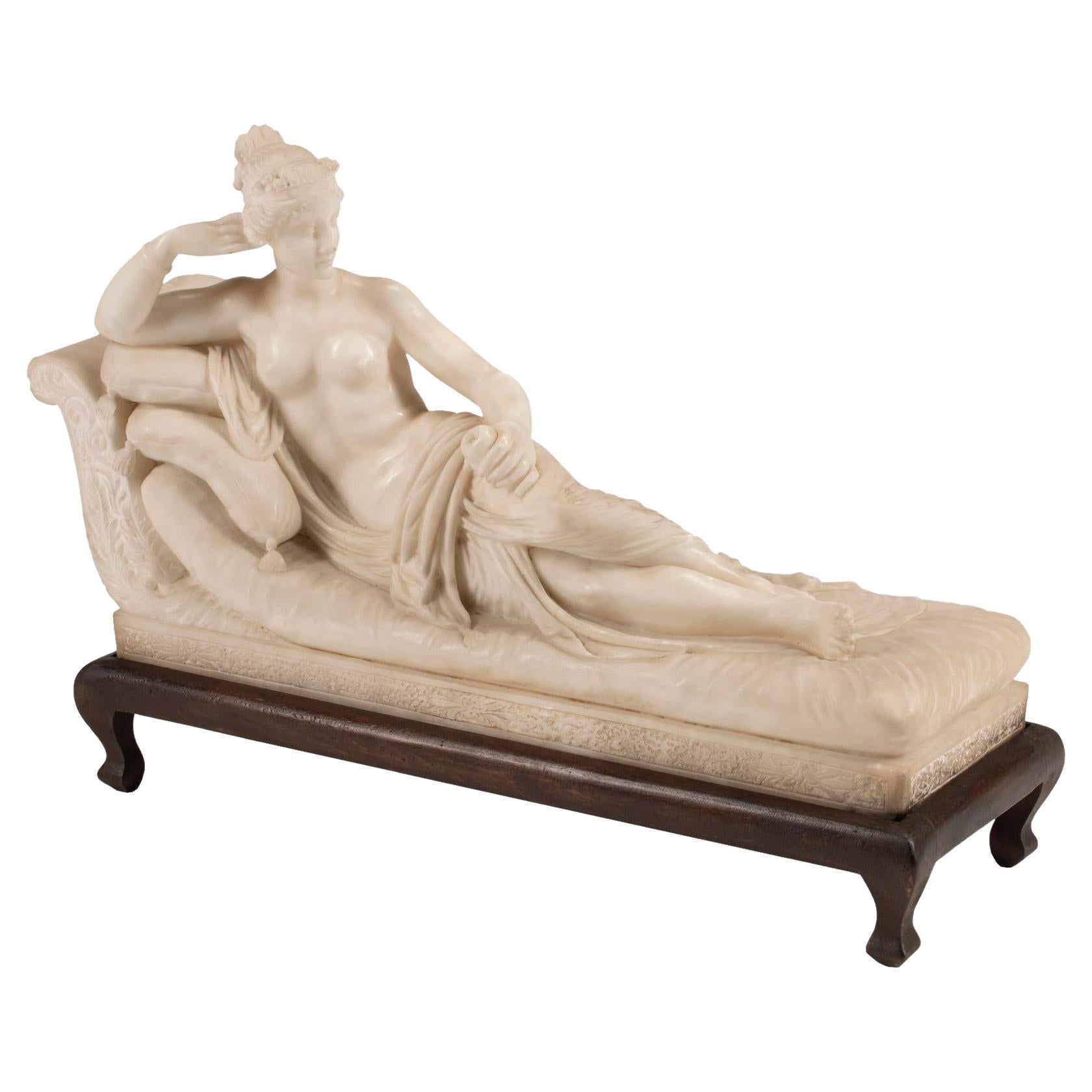 Pauline Bonaparte as Venus Victrix Alabaster Sculpture After Antonio Canova For Sale