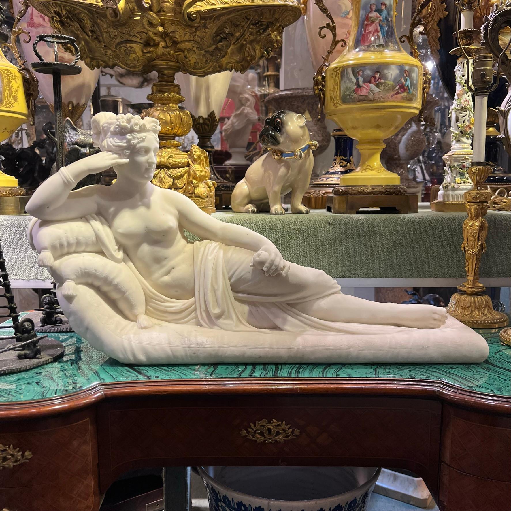 Pauline Bonaparte as Venus Victrix Marble Sculpture After Antonio Canova For Sale 1
