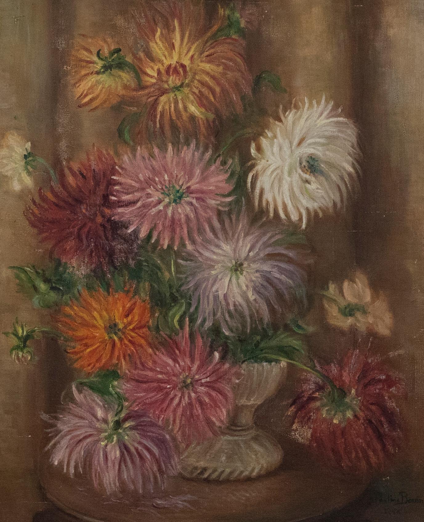 Pauline Boumphrey (1886-1959) - Olio del 1954, Dalia vibrante 1