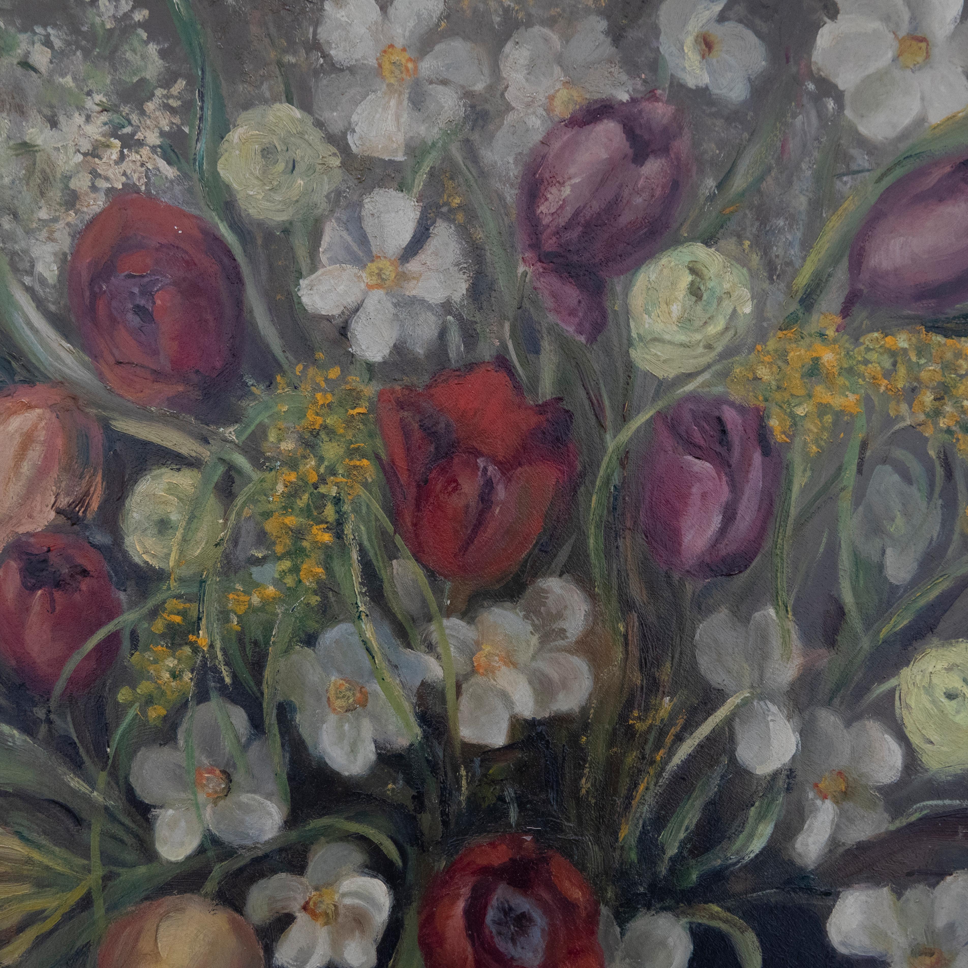 Pauline Boumphrey (1886-1959) - Olio incorniciato della metà del XX secolo, Fiori di primavera 4