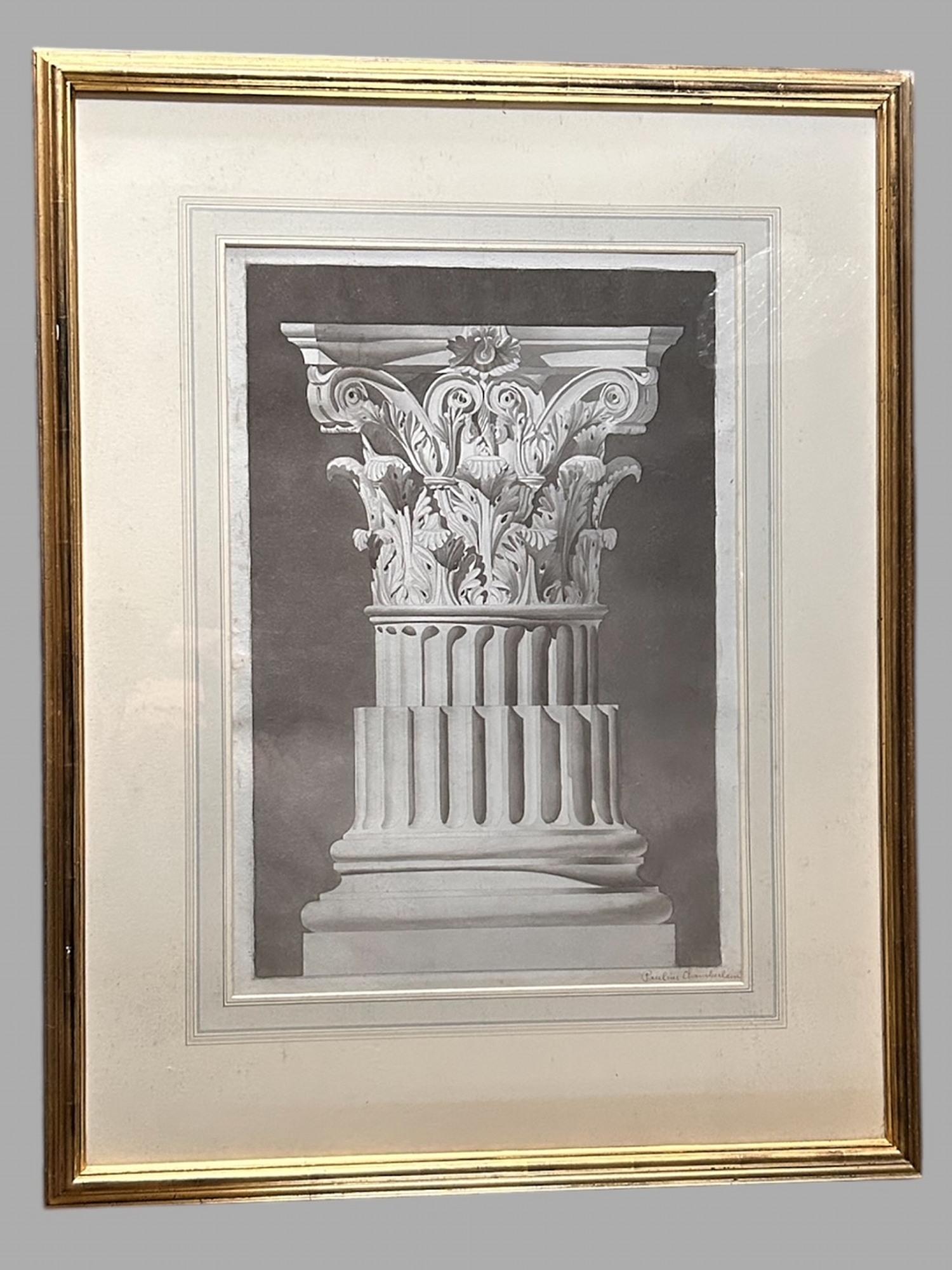 Pauline Chamberlain - Un set di sei grandi disegni architettonici del 1915 circa a penna e inchiostro, molto decorativi. Sono tutti firmati e incorniciati. Le cornici sono solide e generalmente in buone condizioni, con montature dotate di 