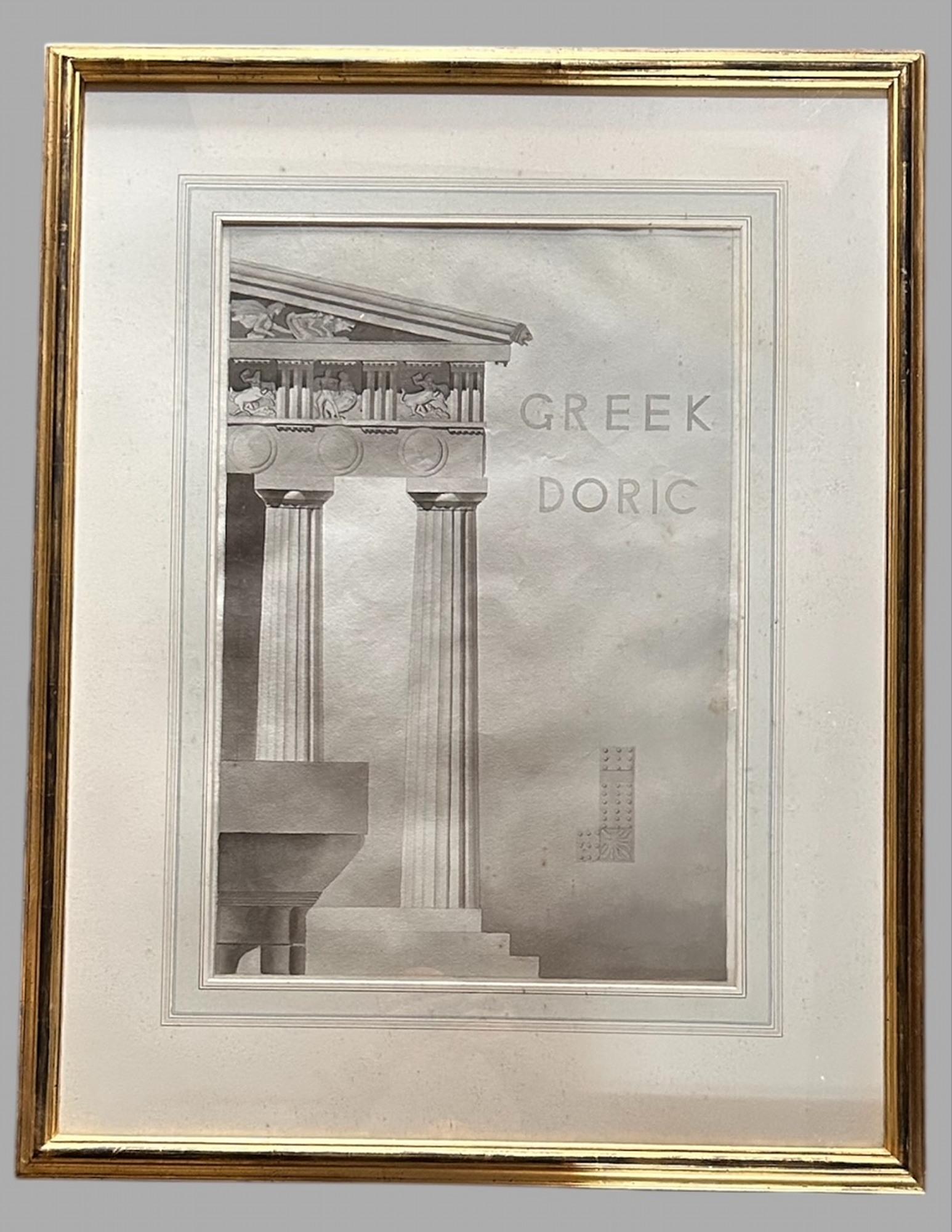 Edoardiano Pauline Chamberlain - Sei grandi disegni architettonici incorniciati - Firmato Penna, inchiostro in vendita