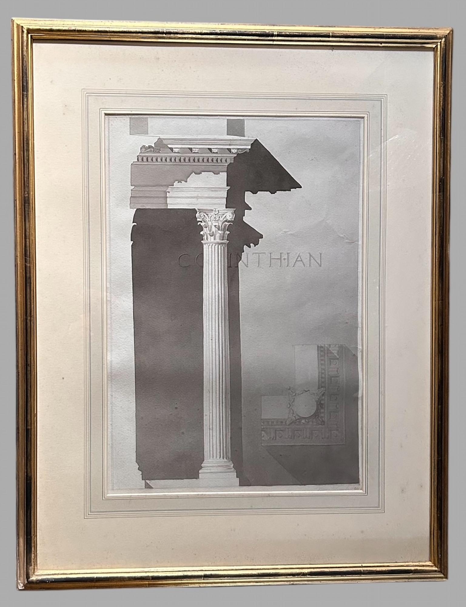 Dipinto a mano Pauline Chamberlain - Sei grandi disegni architettonici incorniciati - Firmato Penna, inchiostro in vendita