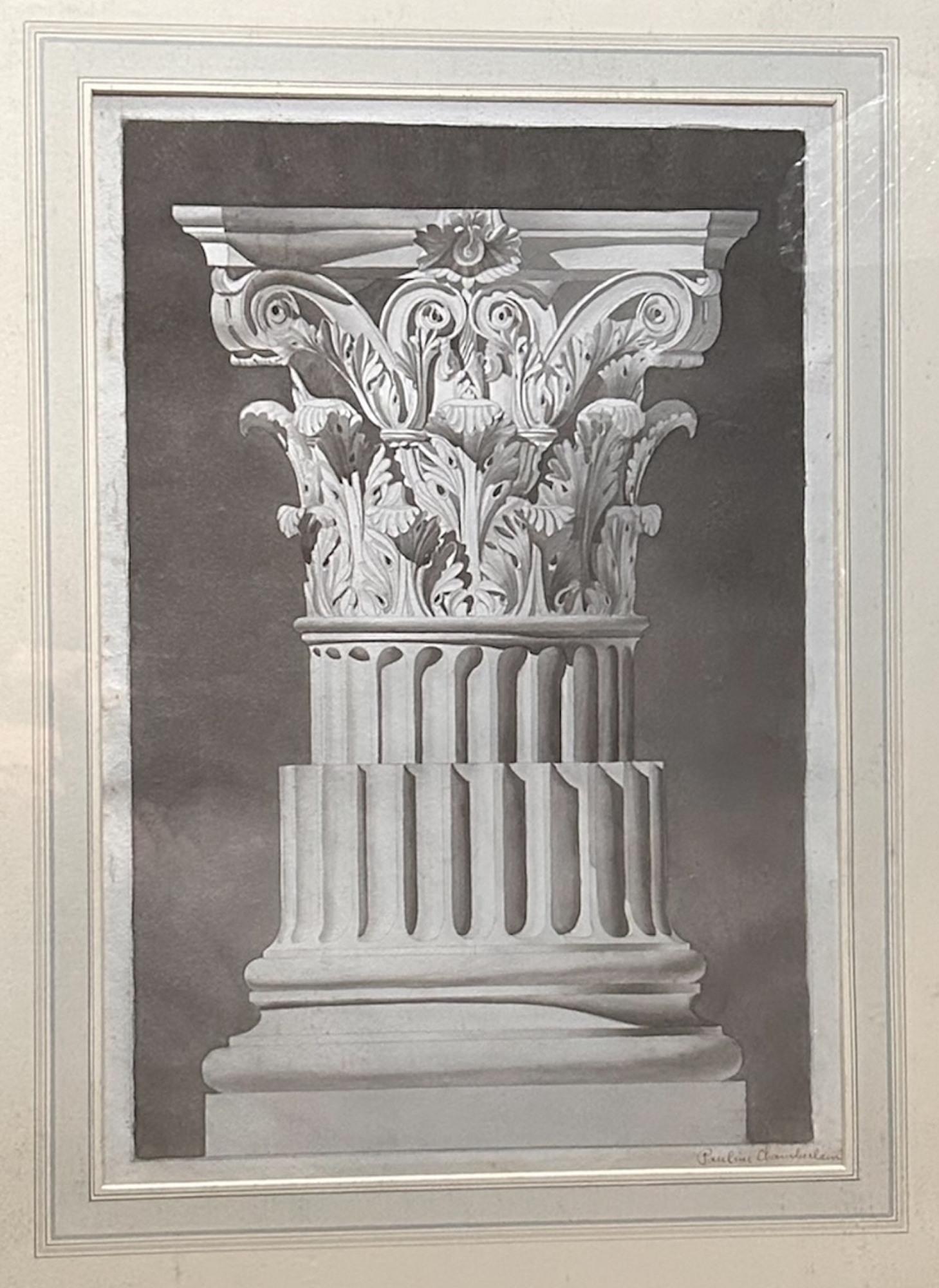 Carta Pauline Chamberlain - Sei grandi disegni architettonici incorniciati - Firmato Penna, inchiostro in vendita
