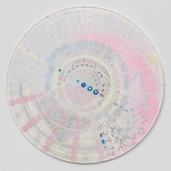 Fusion Mandala n°4, circular meditative contemporary abstract in white and pink