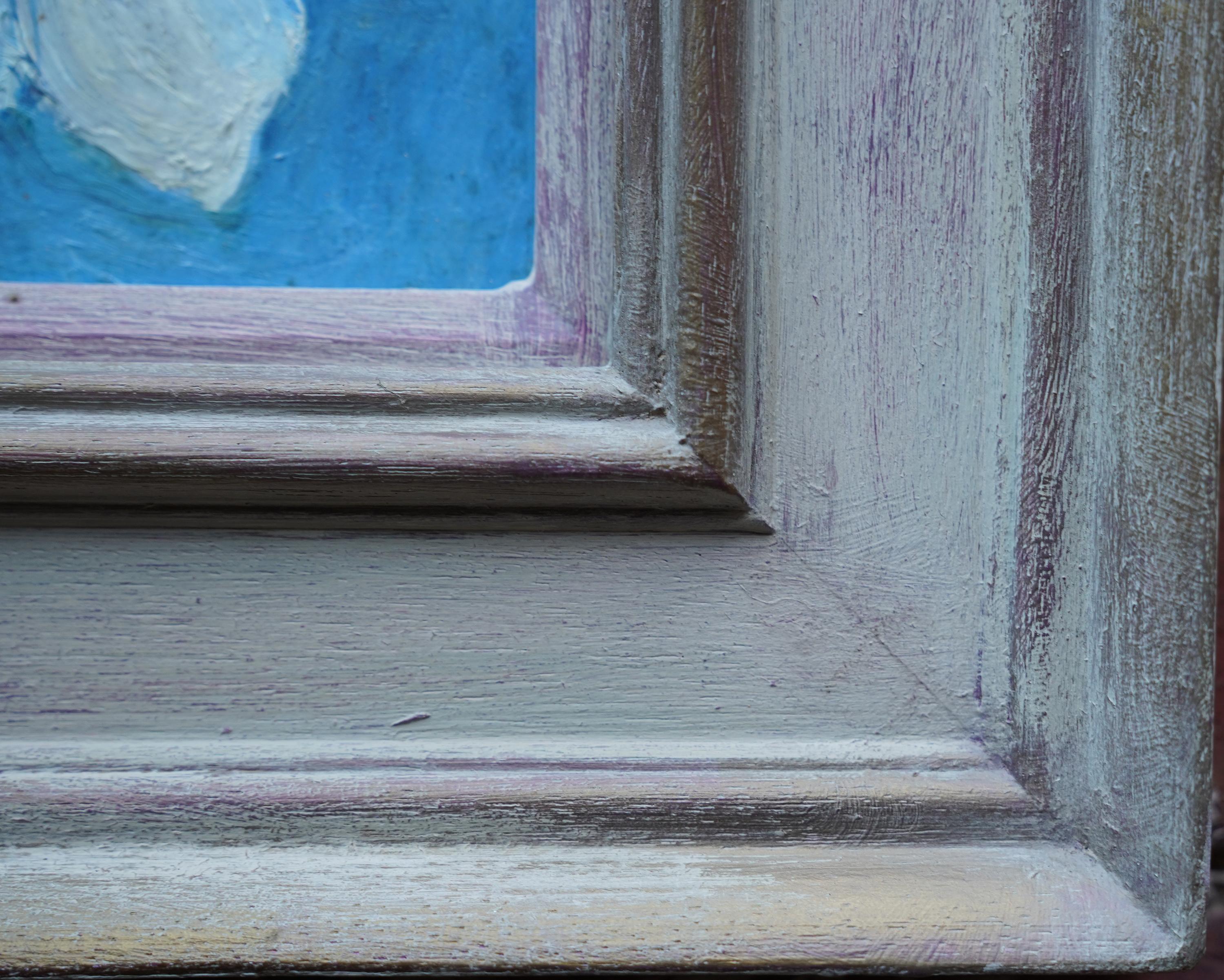 Magnolien auf Blau - Britische 70er Jahre Ausstellung florale Kunst Ölgemälde Blumen im Angebot 3