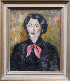 Portrait of a French Lady - British 50's art female portrait oil painting 