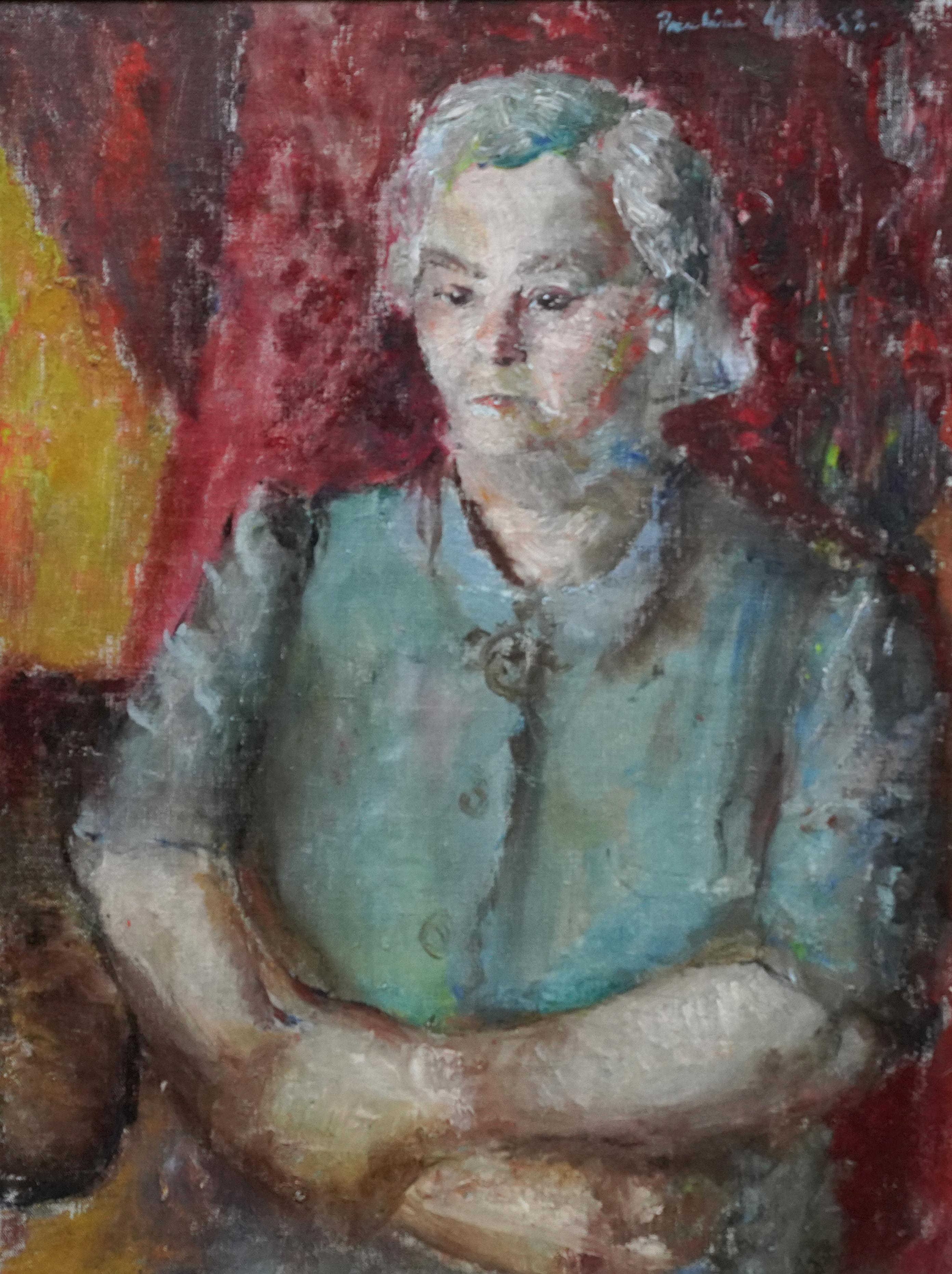 Ritratto di signora - Quadro ad olio d'arte britannico post impressionista ex anni '50 in vendita 5