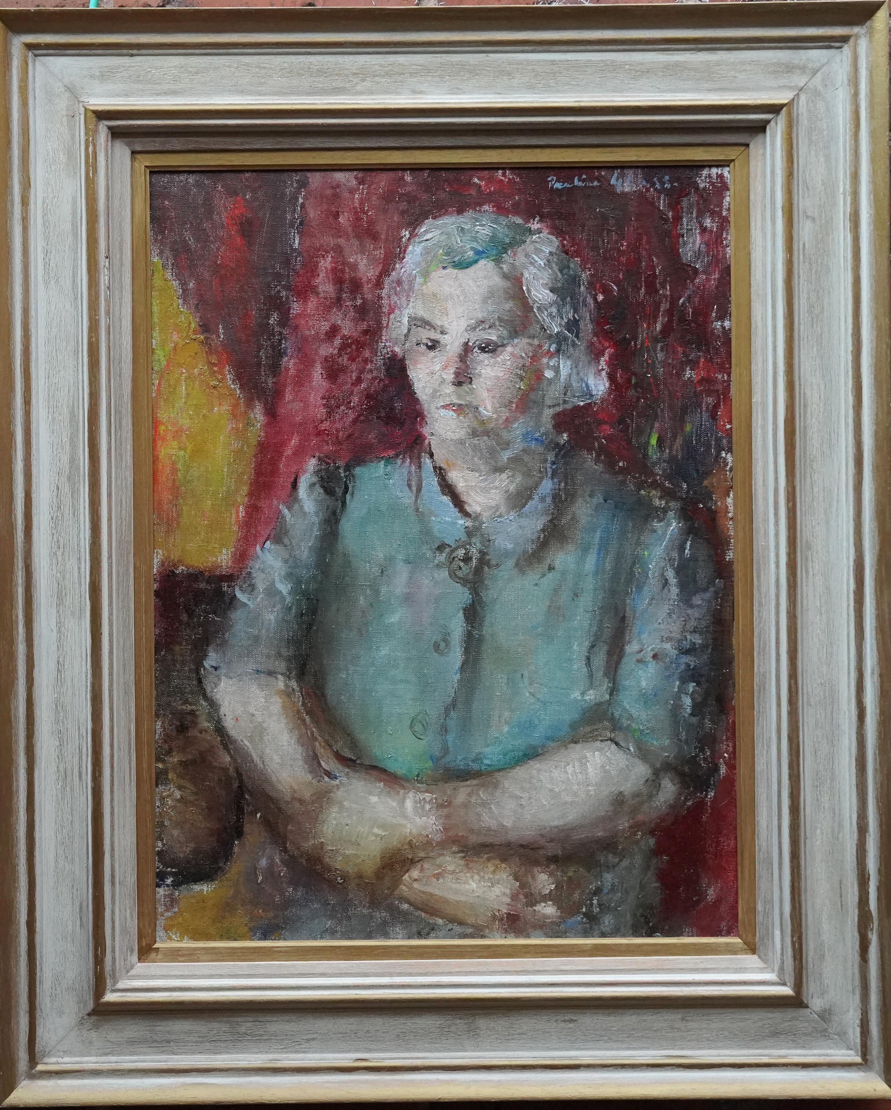 Ritratto di signora - Quadro ad olio d'arte britannico post impressionista ex anni '50 in vendita 6