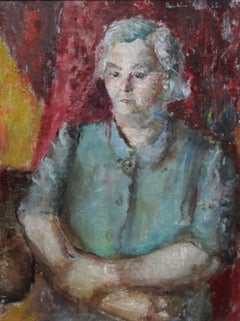 Retrato de una dama - pintura al óleo de arte británico postimpresionista exh años 50