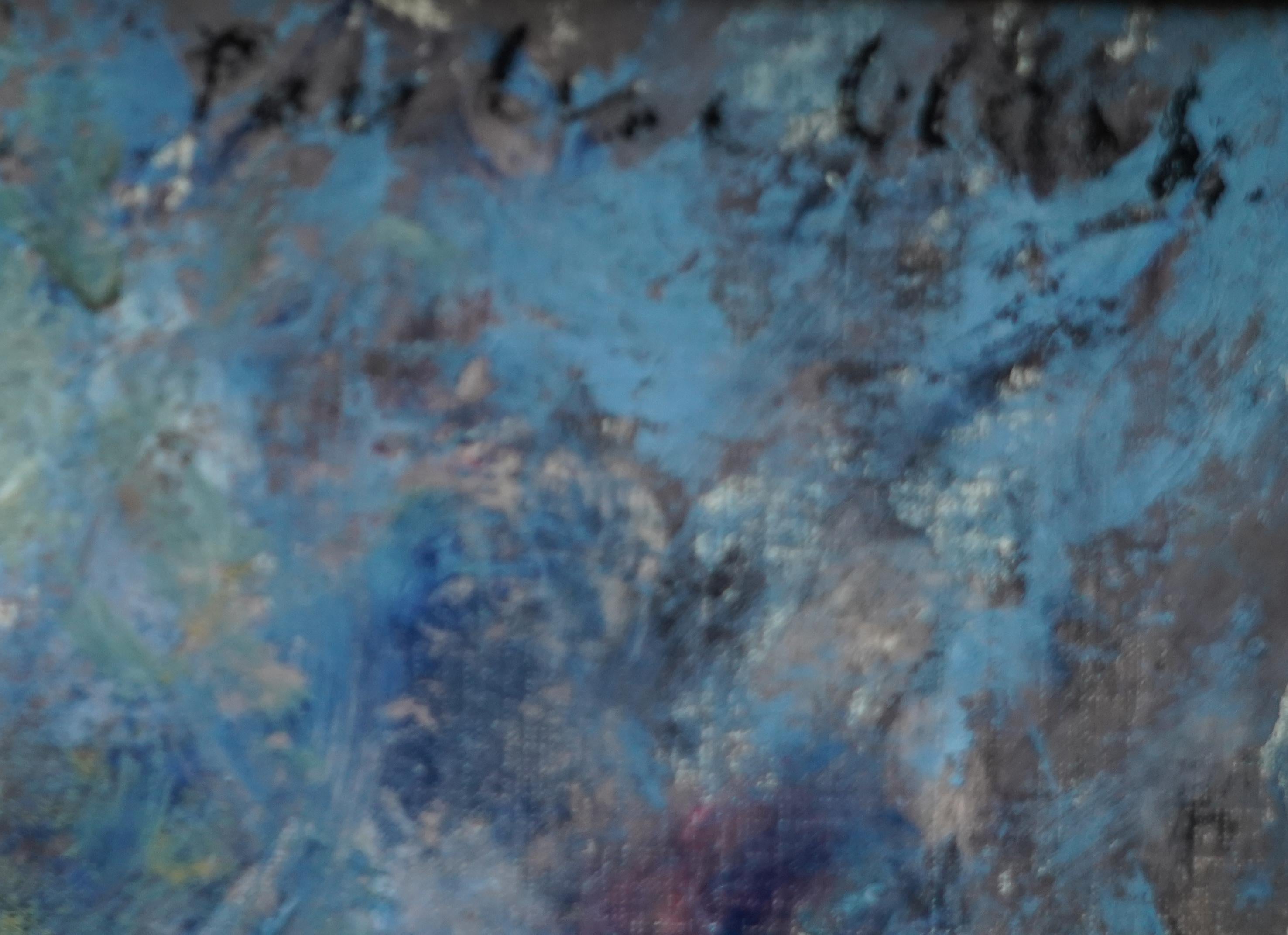 Portrait d'une dame en bleu - peinture à l'huile britannique post-impressionniste des années 50 en vente 2