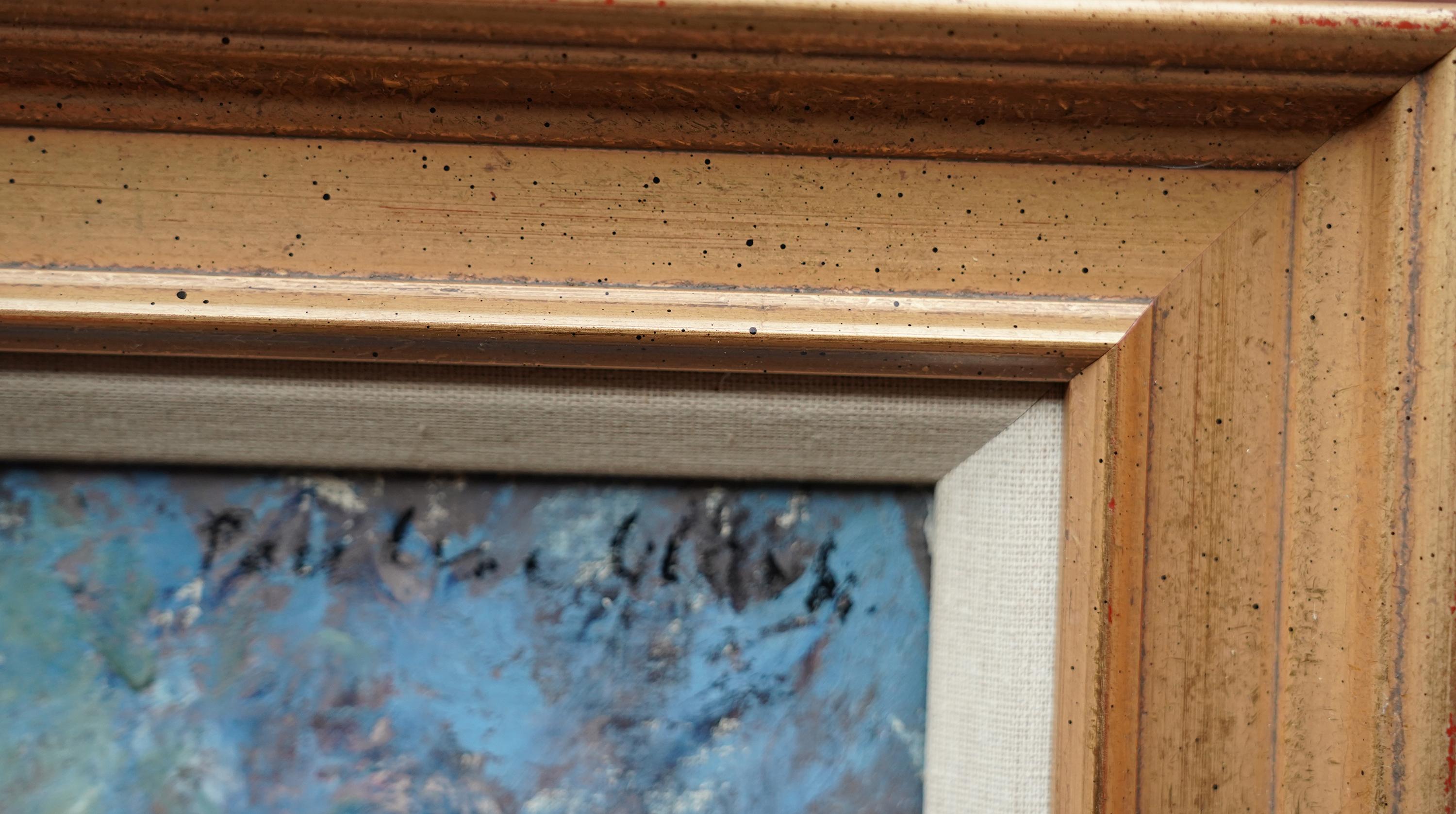 Portrait d'une dame en bleu - peinture à l'huile britannique post-impressionniste des années 50 en vente 3