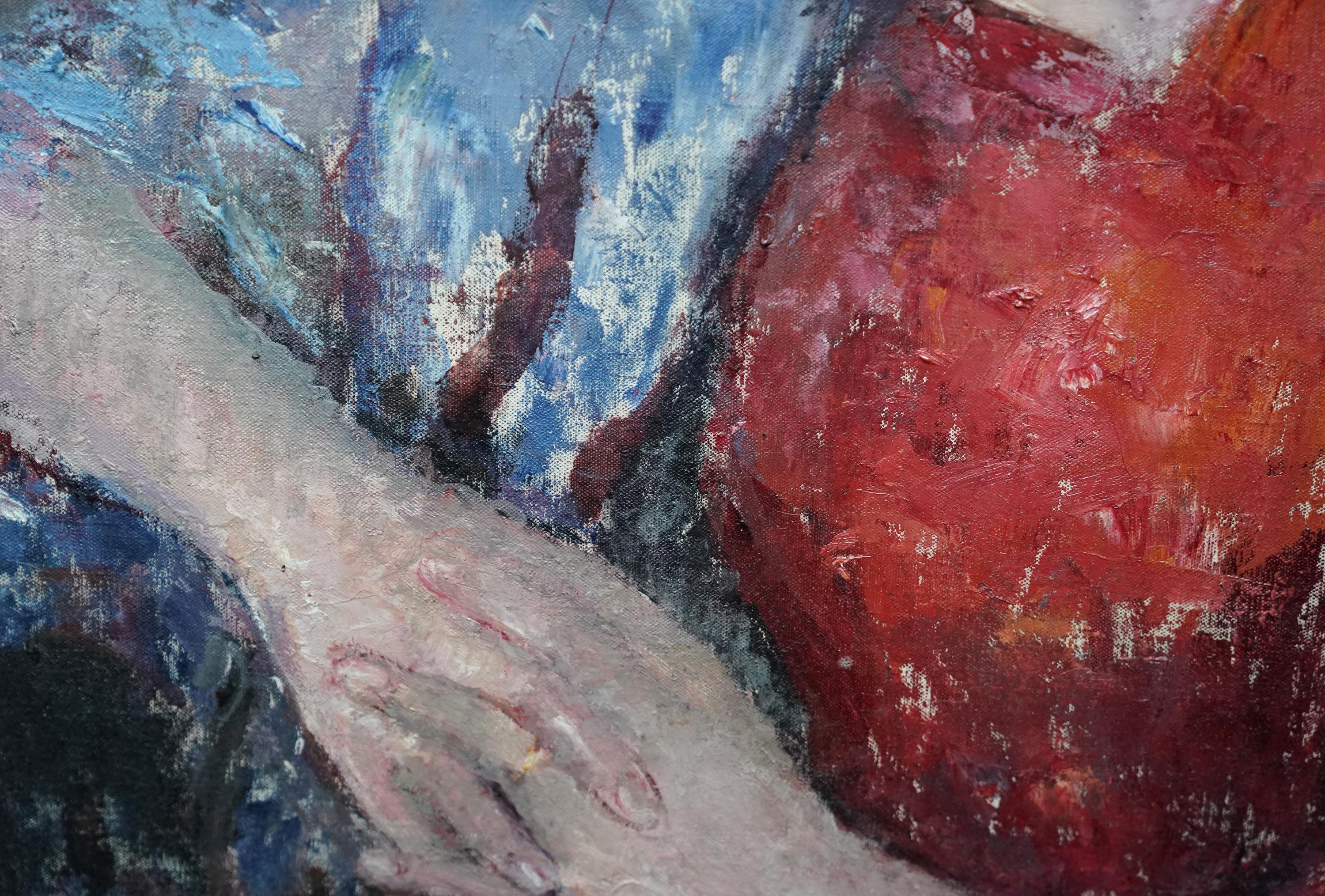 Porträt von Sybyl in Rot - Britischer Post-Impressionismus 1950er Jahre Kunst Ölgemälde im Angebot 1