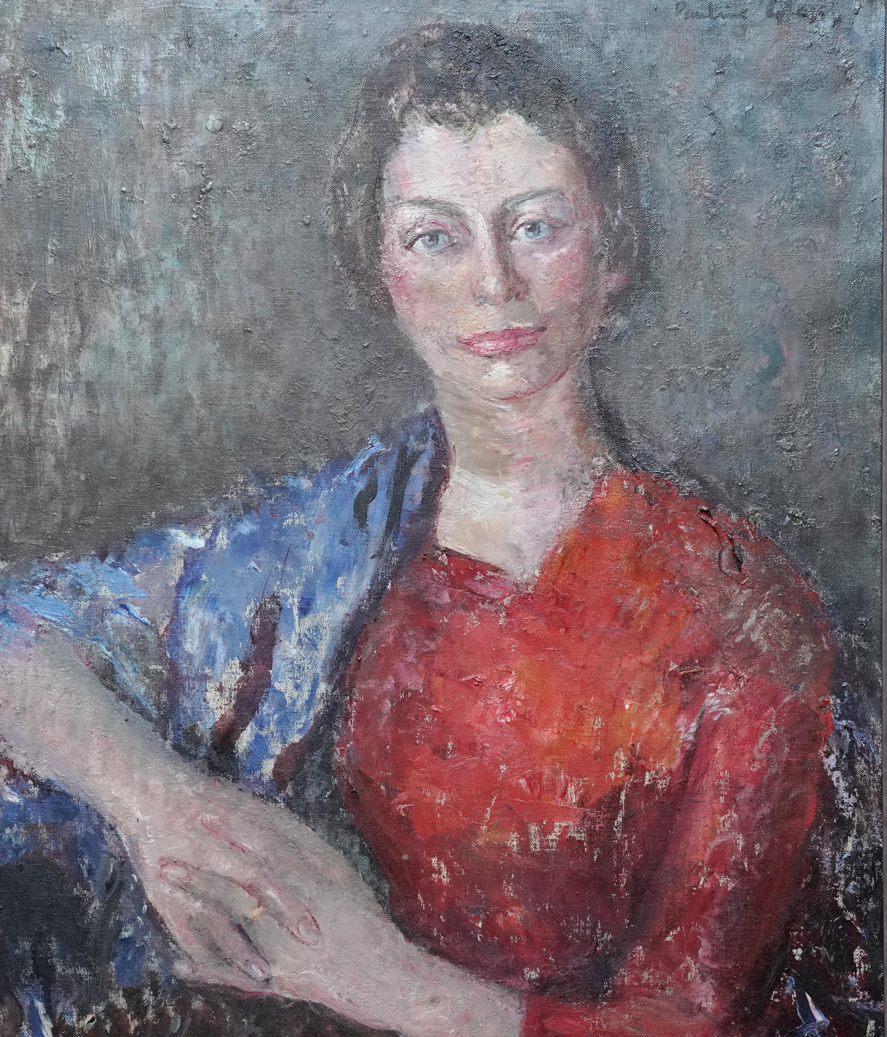 Porträt von Sybyl in Rot - Britischer Post-Impressionismus 1950er Jahre Kunst Ölgemälde im Angebot 5