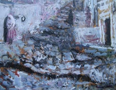 Boda española - Arte británico  Pintura al óleo de los años 50 Paisaje español de novias