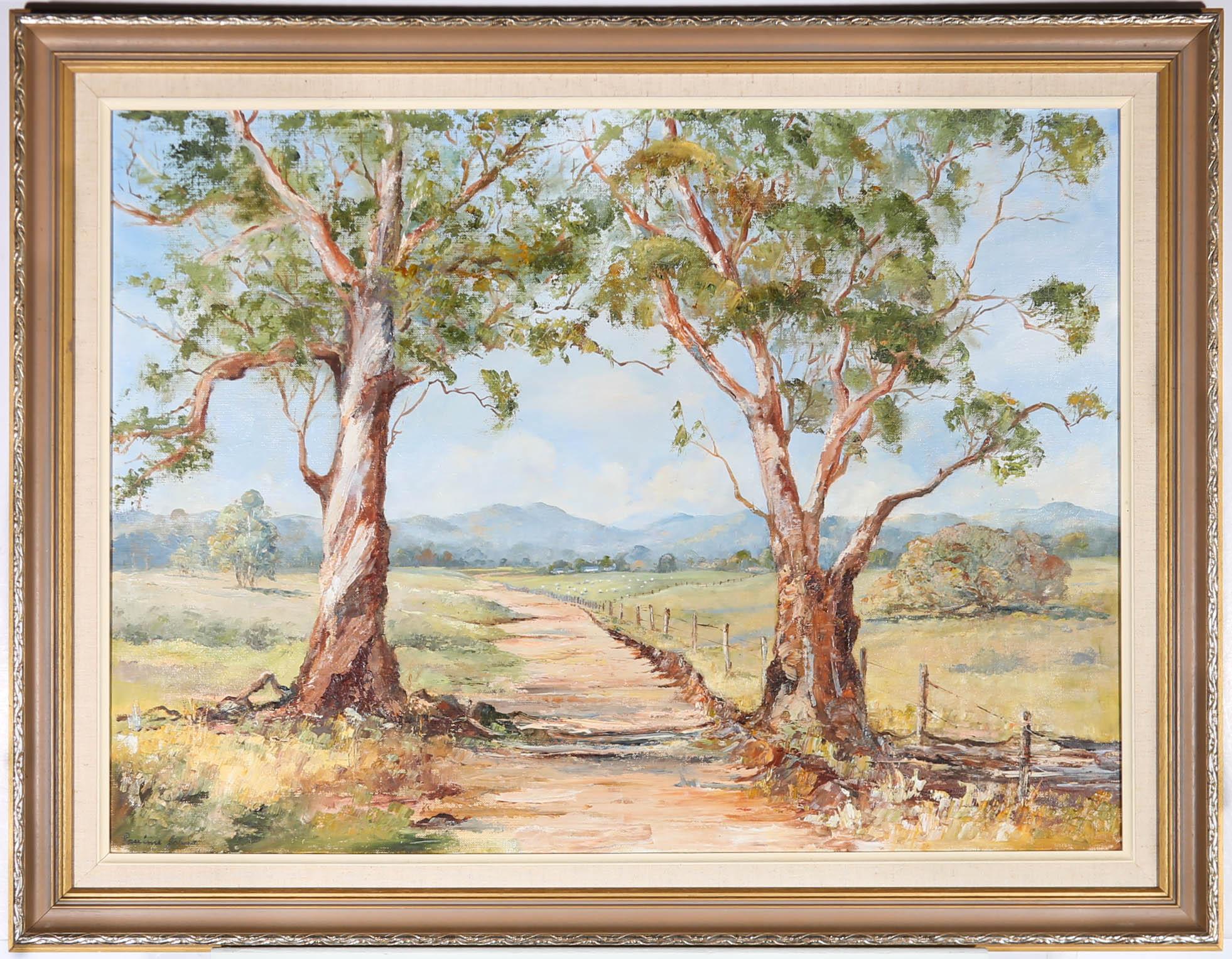 A light and bright impasto landscape by Pauline Johns, of a byway track running through beautiful green countryside. The painting is signed to the lower left-hand corner. Well presented in a contemporary moulded frame with inner cream slip. Inscribe