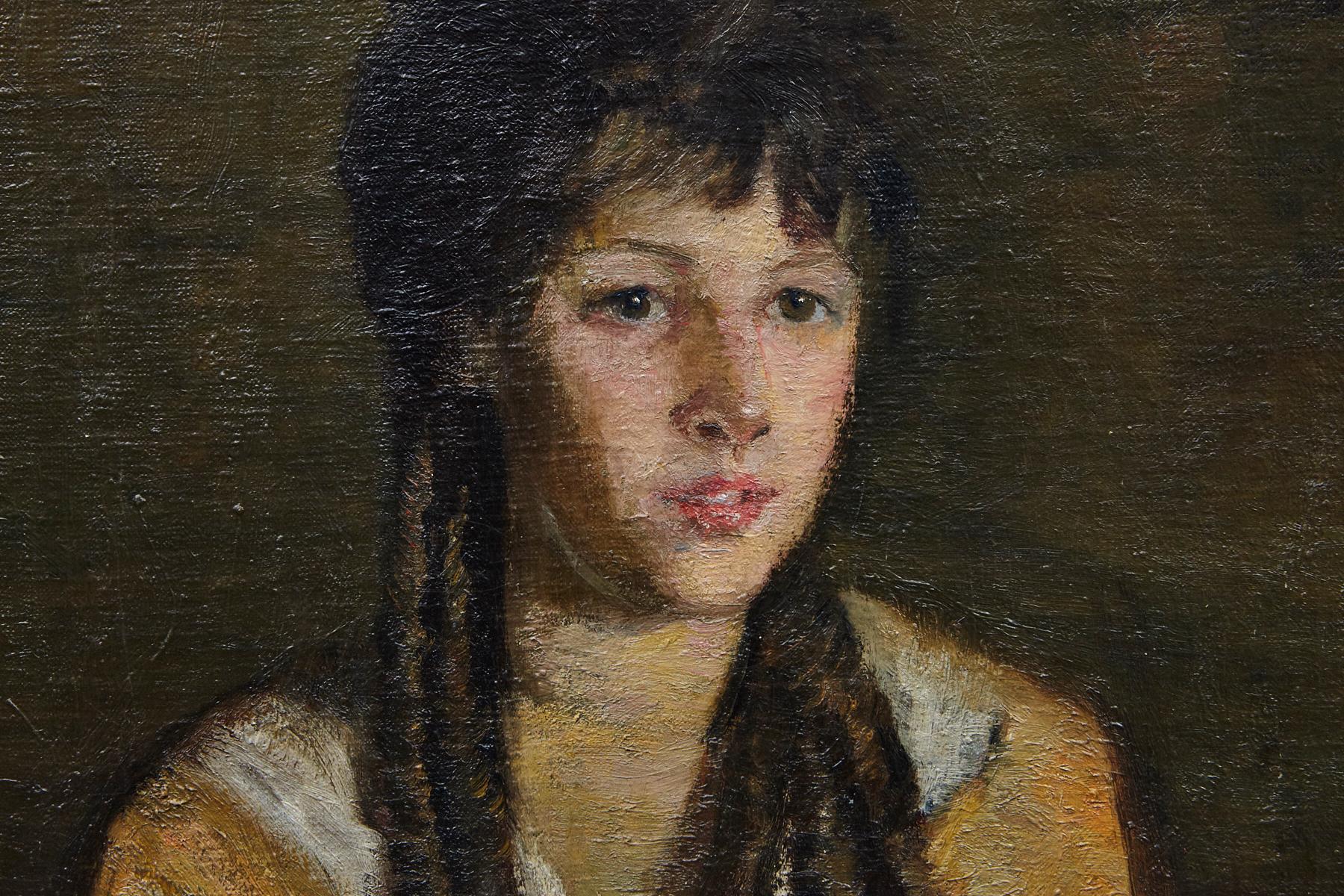 Paint Pauline McKay, Young Girl with Navy Bow, Oil on Canvas For Sale