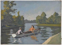 Trip to the Lake - Peinture à l'huile de Pauline Minartz - Début du 20e siècle