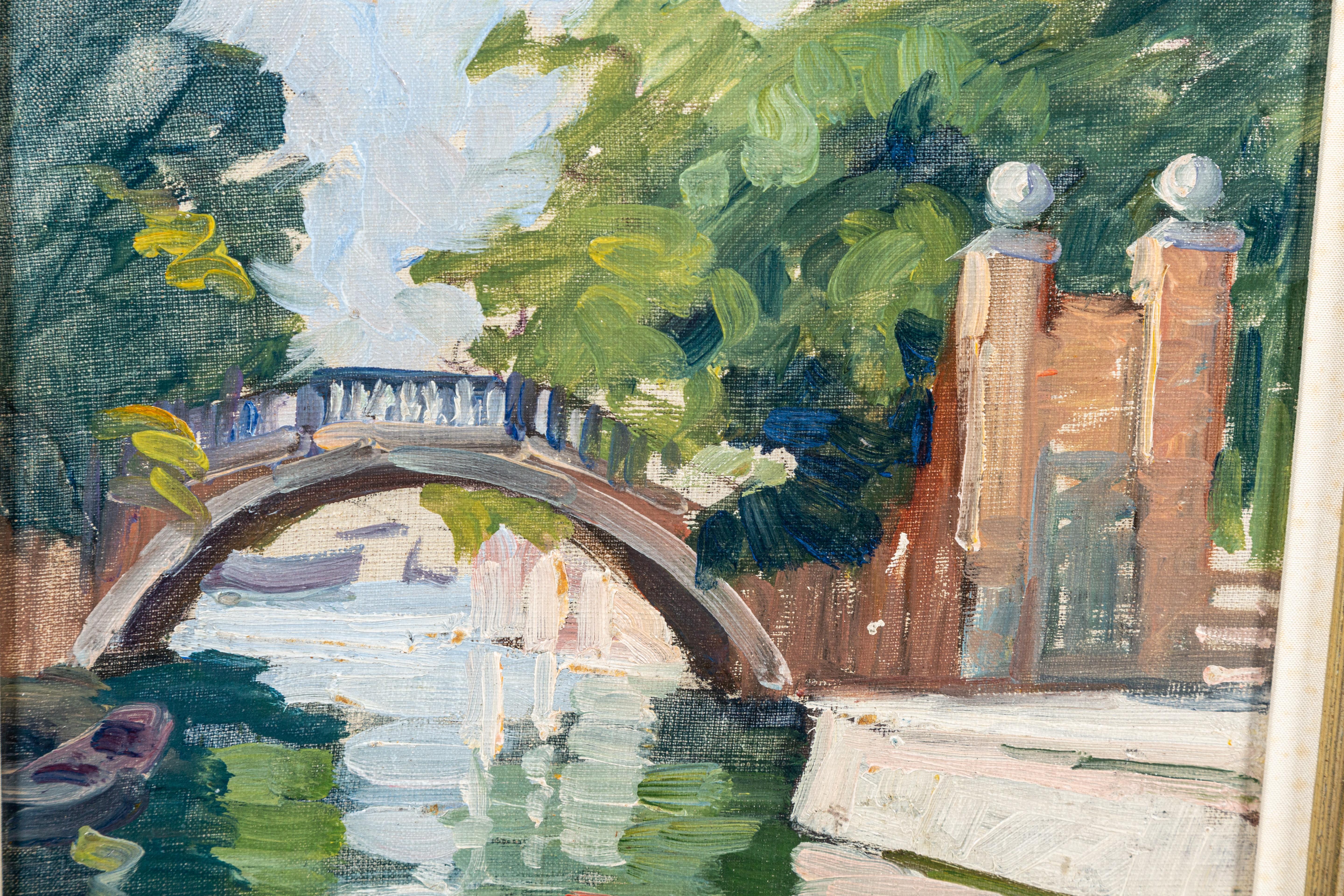 Pauline Palmer
Canal in Venice, circa 1910
Signed lower left
Oil on canvasboard
13 1/2 x 10 1/2 inches

Provenance:
Fred and Kay Krehbiel Collection

Pauline Palmer (1867 - 1938) was one of Chicago's early twentieth-century portrait and landscape
