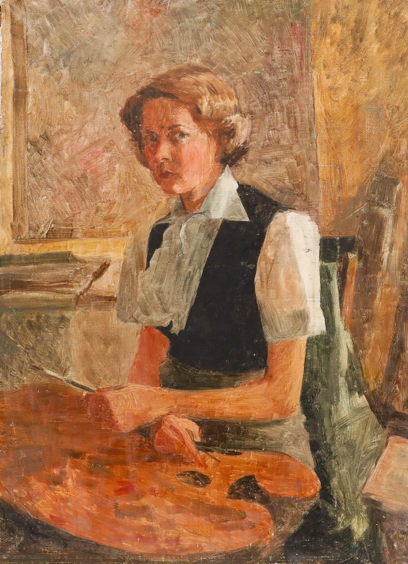 Pauline Plummer (n.1933) - Mediados del siglo XX Óleo, Autorretrato - Painting de Pauline Palmer