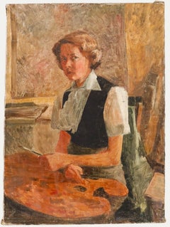 Pauline Plummer (n.1933) - Mediados del siglo XX Óleo, Autorretrato