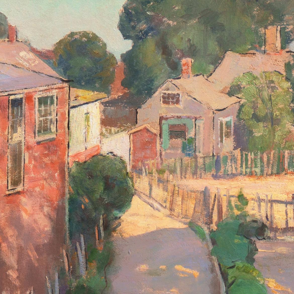 Signed lower left, 'Pauline Palmer' (American, 1867-1938) and painted circa 1915, two years after the artist's first solo exhibition at the Art Institute of Chicago. 
Exhibited: Chicago Galleries Association and titled, 'Sunny Yards' (attached,