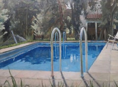 20. Jahrhundert Ölgemälde der englischen Künstlerin Pauline Plummer - Swimming Pool in Frankreich