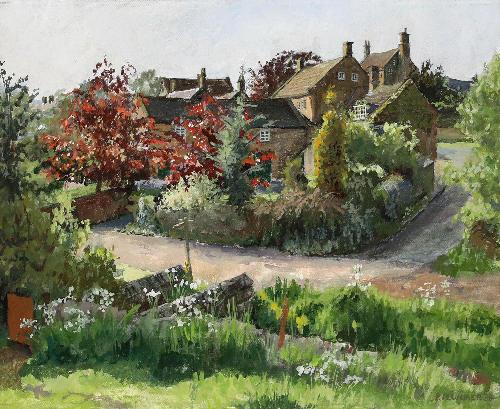 Pauline Plummer (b.1933) - 1981 Oil, The Village in Summer For Sale 1