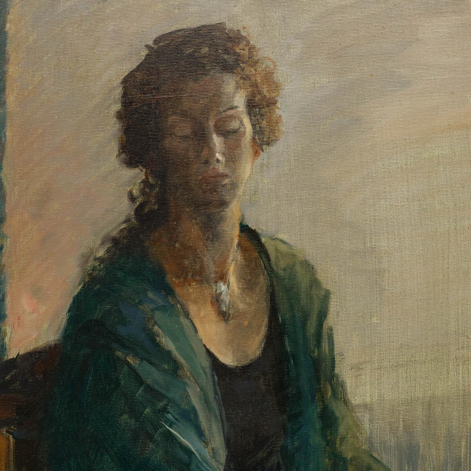 Pauline Plummer (nata nel 1933) - 1994 Olio, Zoe in Verde in vendita 2