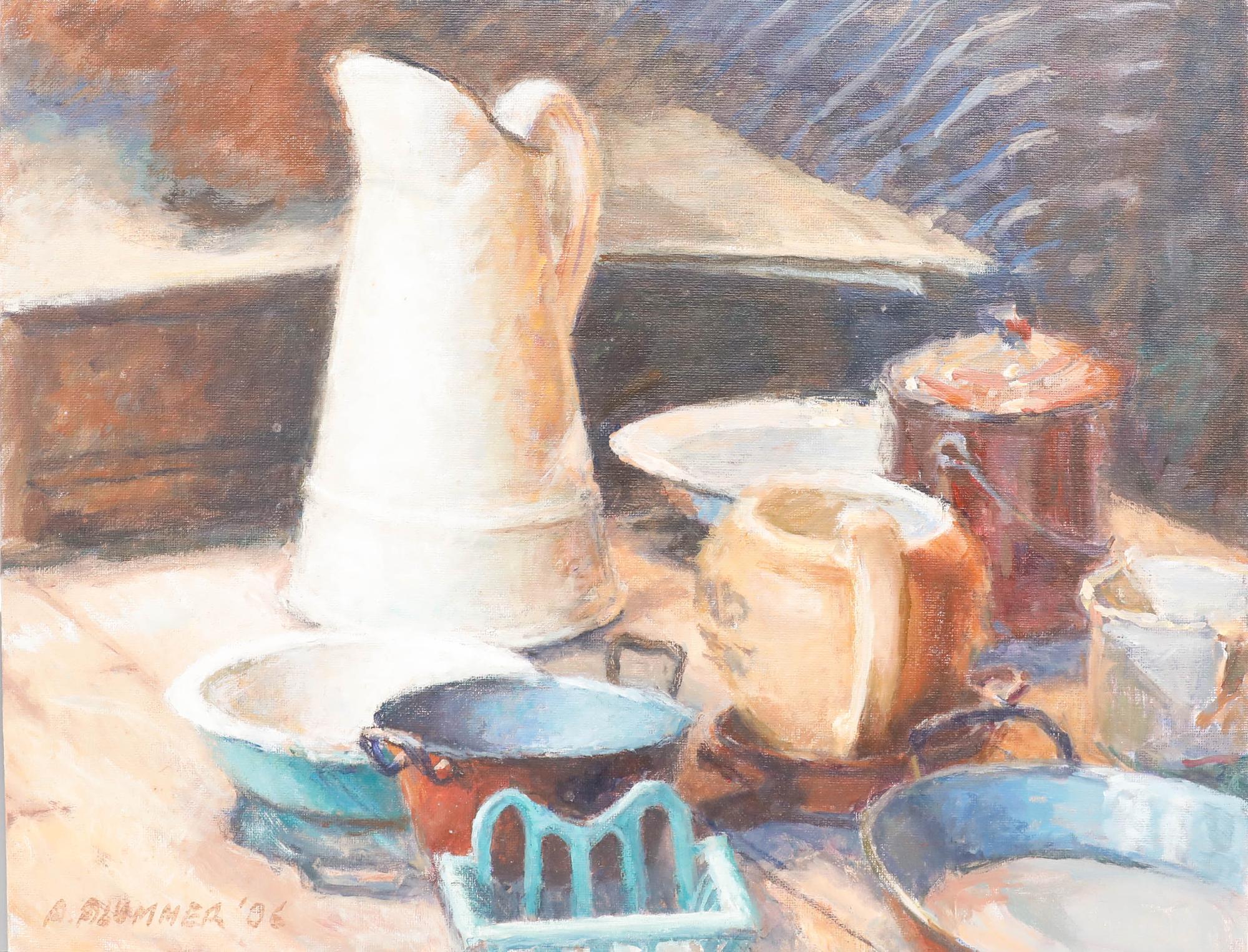 Pauline Plummer (née en 1933) - 1996 Huile, céramique de cuisine en vente 1