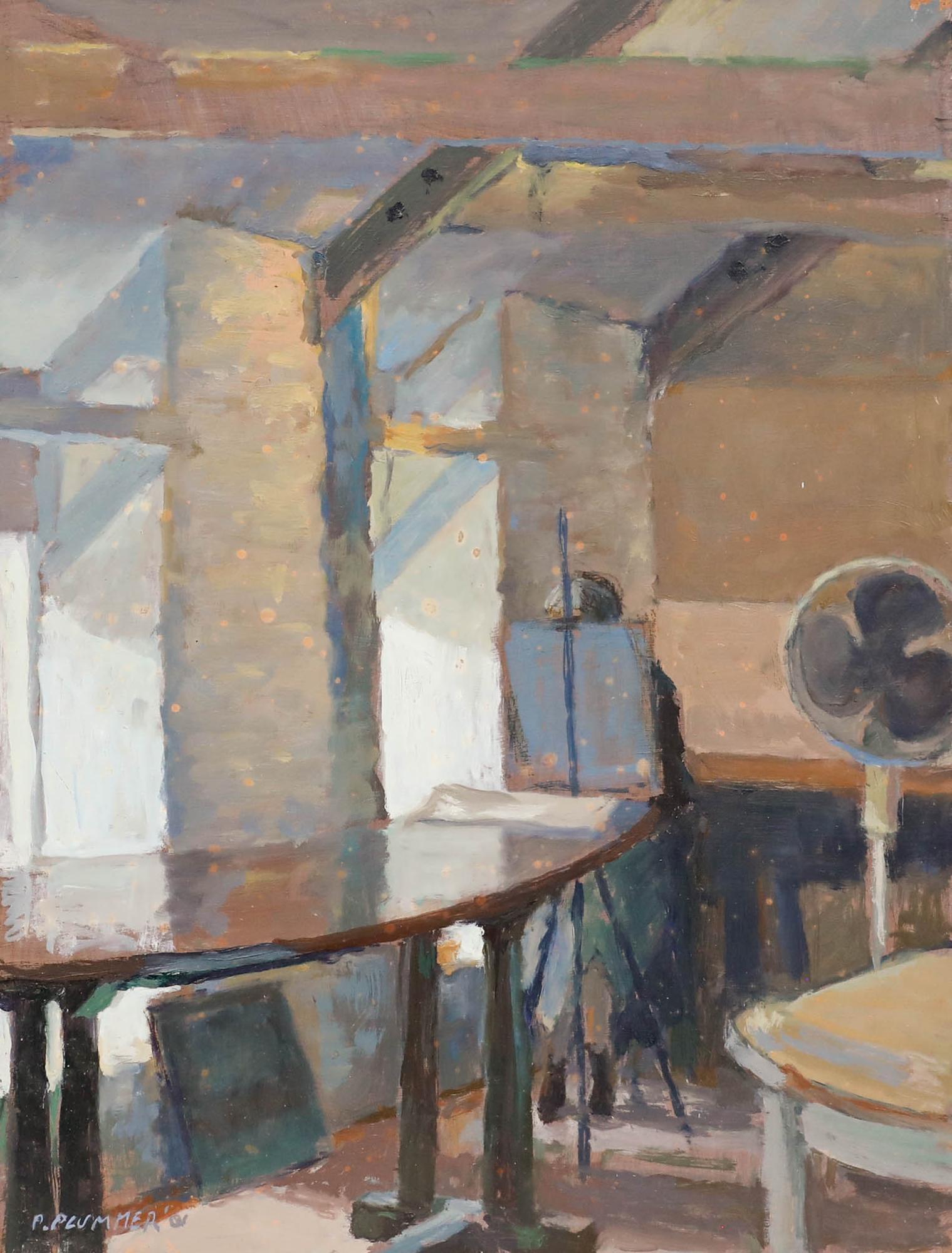 Pauline Plummer (geb. 1933) - 2001 Öl, Künstlerin im Studio im Angebot 1