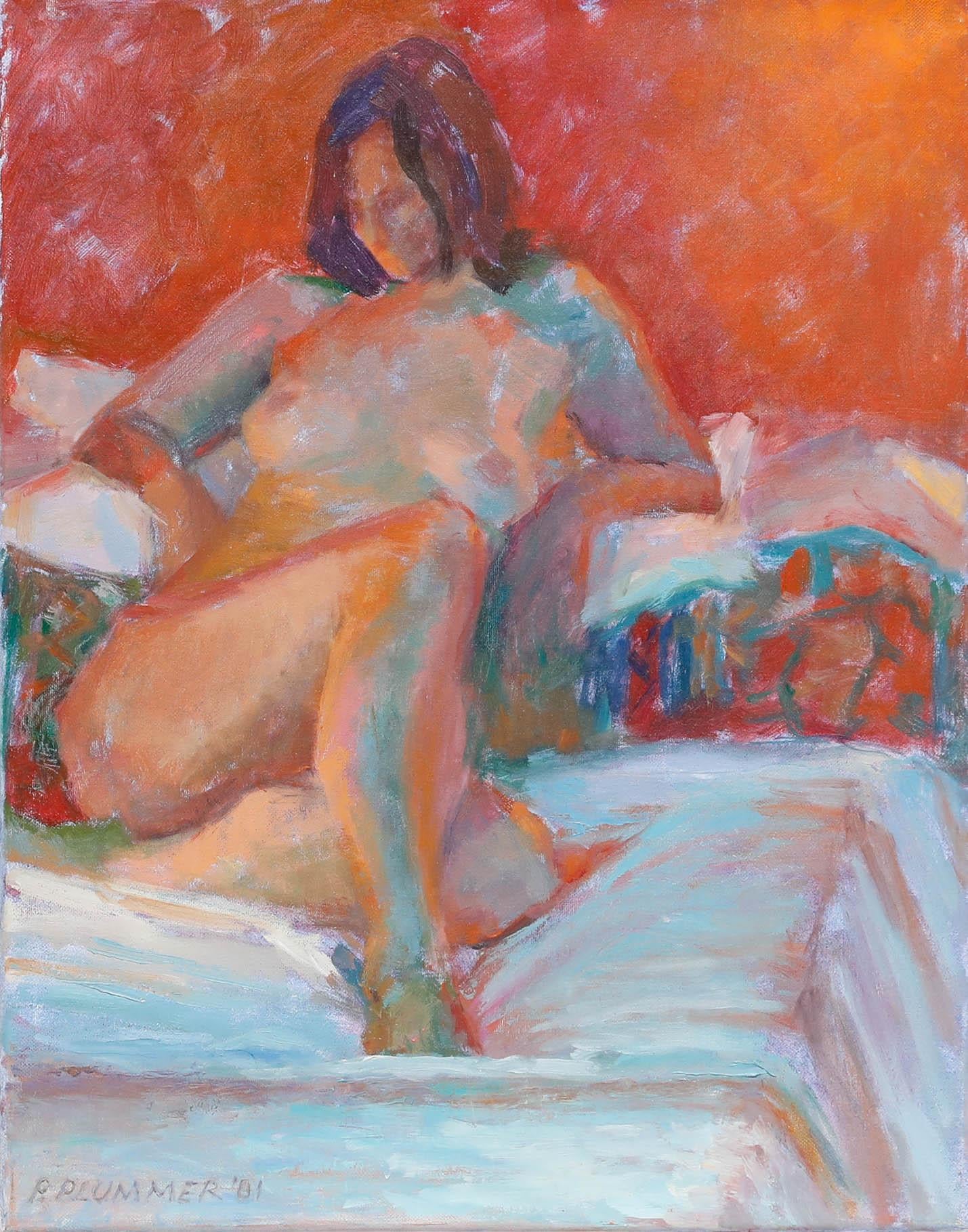 Pauline Plummer (b.1933) - 2001 Oil, Nude Study on Bed For Sale 1