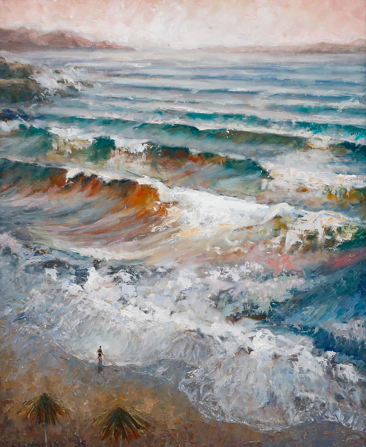 Pauline Plummer (nata nel 1933) - 2005 Olio, Bagnante esitante in vendita 1