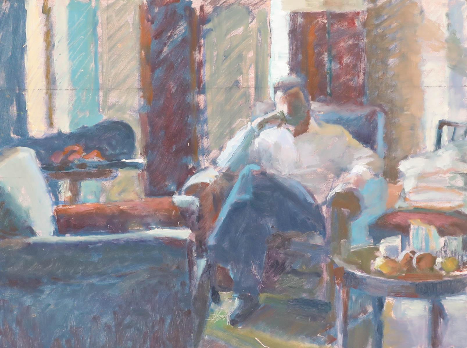 Pauline Plummer (née en 1933) - 20e siècle Huile, A Quiet Room en vente 1