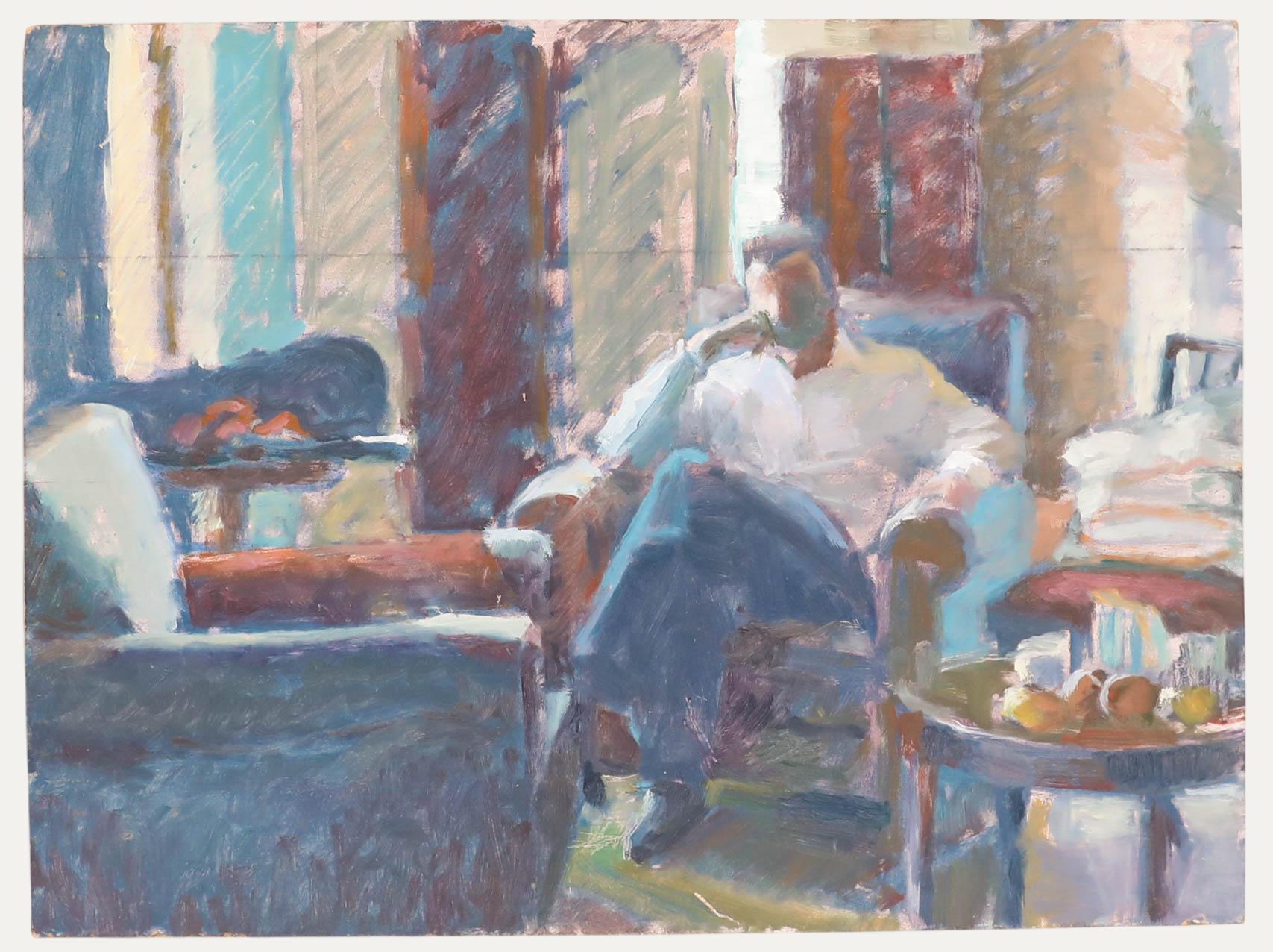 Pauline Plummer (geb. 1933) - 20. Jahrhundert Öl, Ein stilles Zimmer