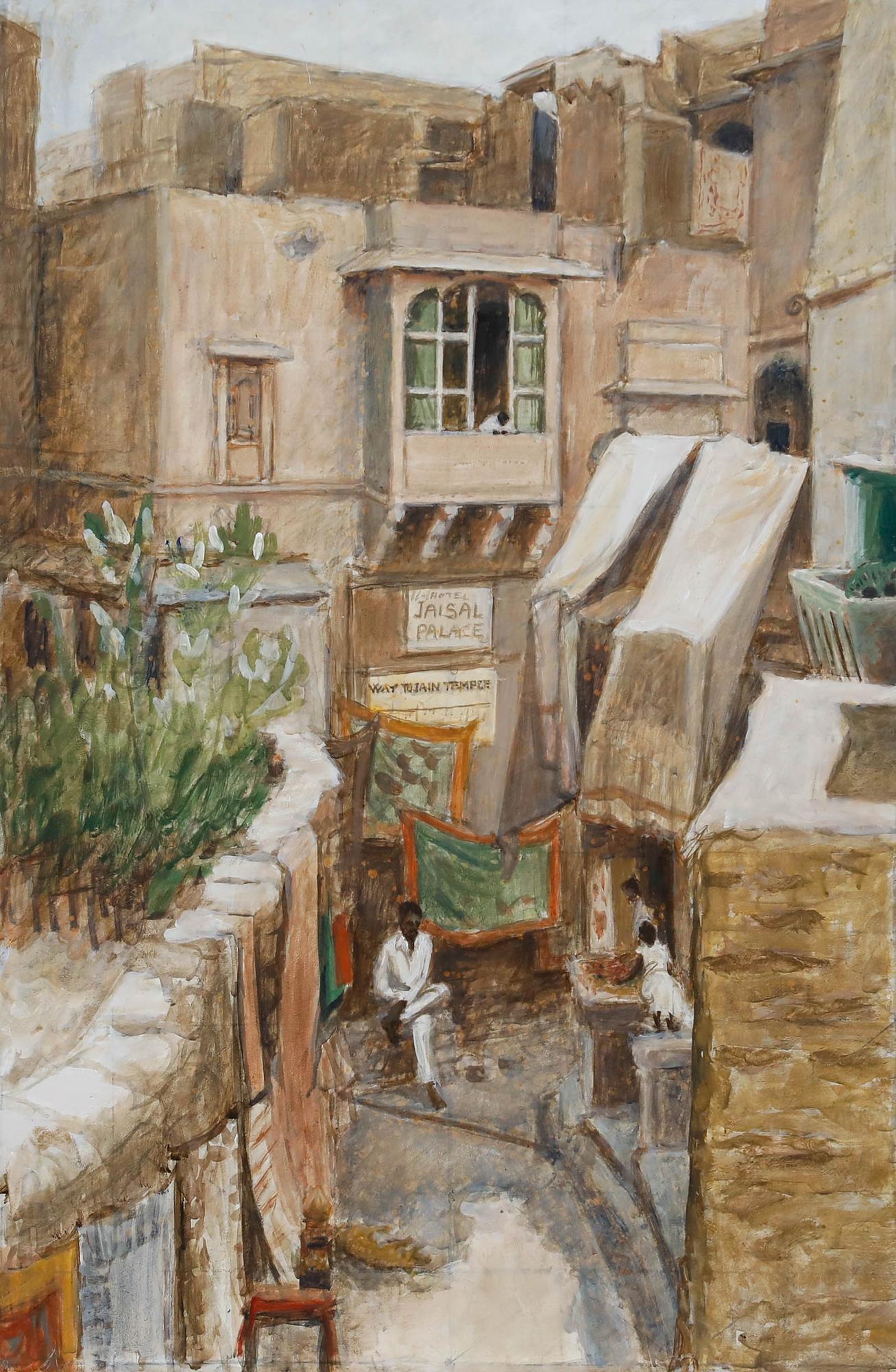 Pauline Plummer (nata nel 1933) - Olio del XX secolo, Una strada del Rajasthan in vendita 1