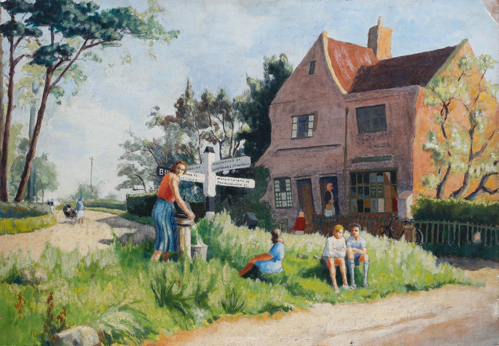 Pauline Plummer (b.1933) - 20th Century Oil, A Village in Suffolk For Sale 1