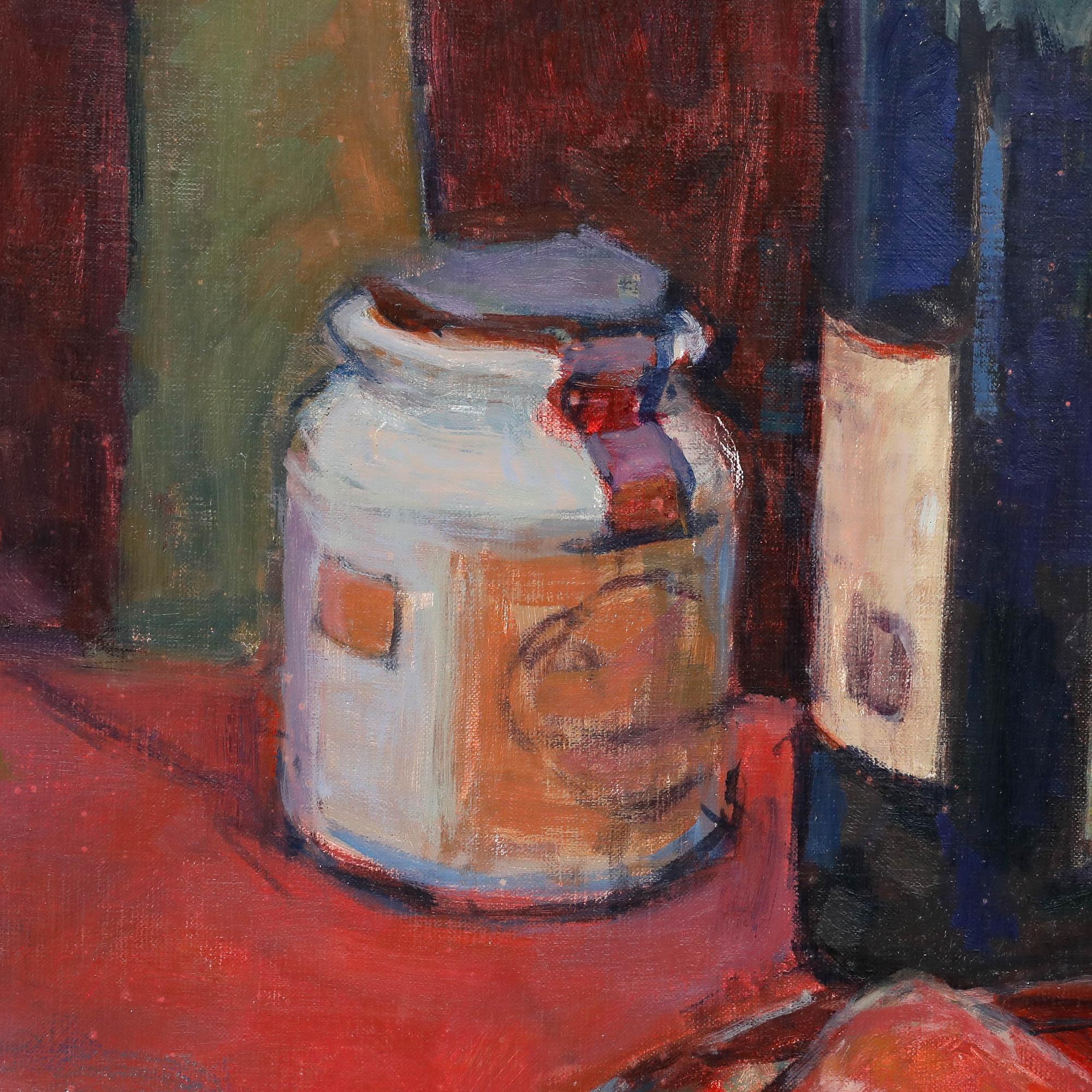 Pauline Plummer (geb.1933) - 20. Jahrhundert Öl, Äpfel und Flaschen im Angebot 1