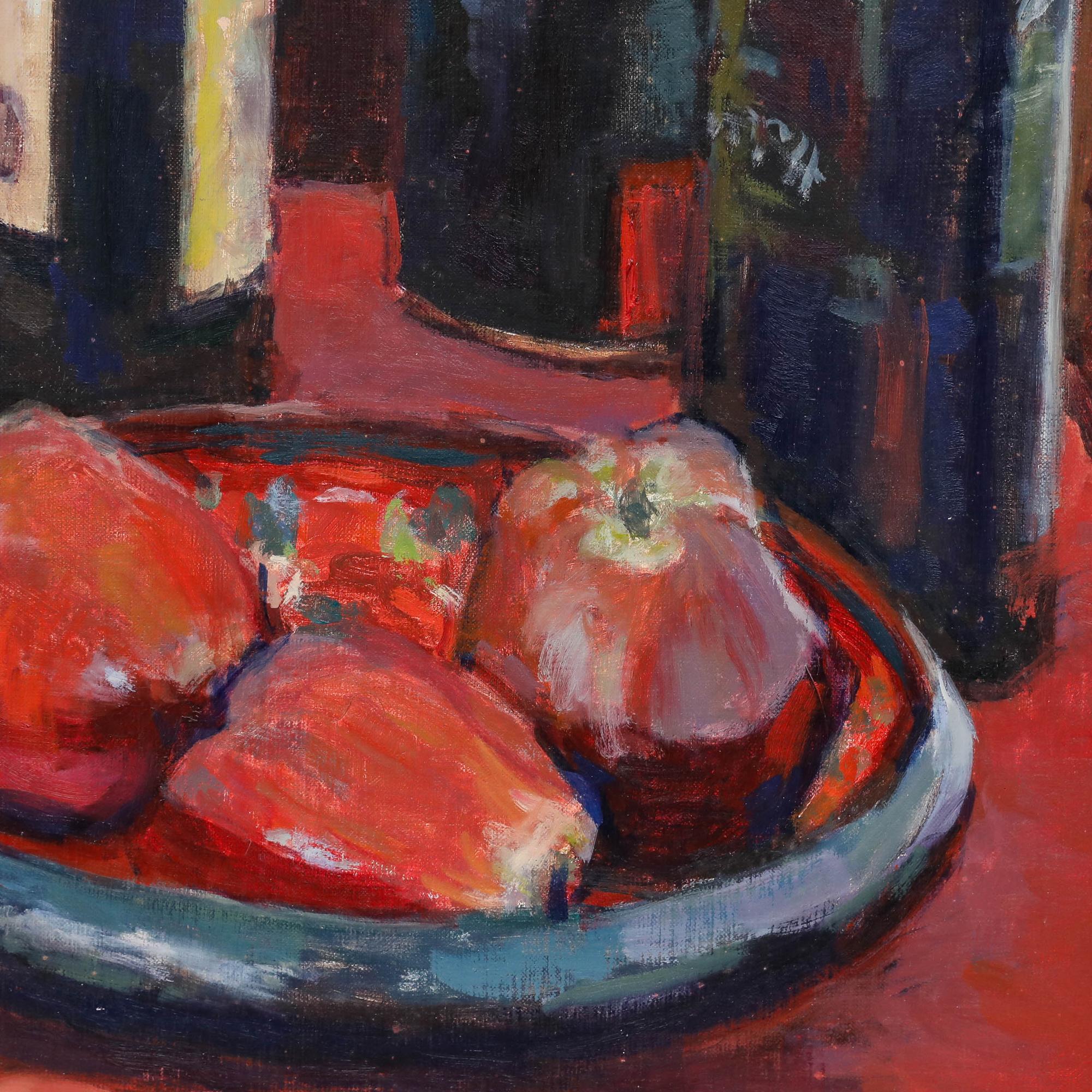 Pauline Plummer (geb.1933) - 20. Jahrhundert Öl, Äpfel und Flaschen im Angebot 2