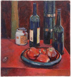 Pauline Plummer (geb.1933) - 20. Jahrhundert Öl, Äpfel und Flaschen