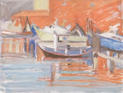 Pauline Plummer (née en 1933) - 20e siècle Huile, port de commerce