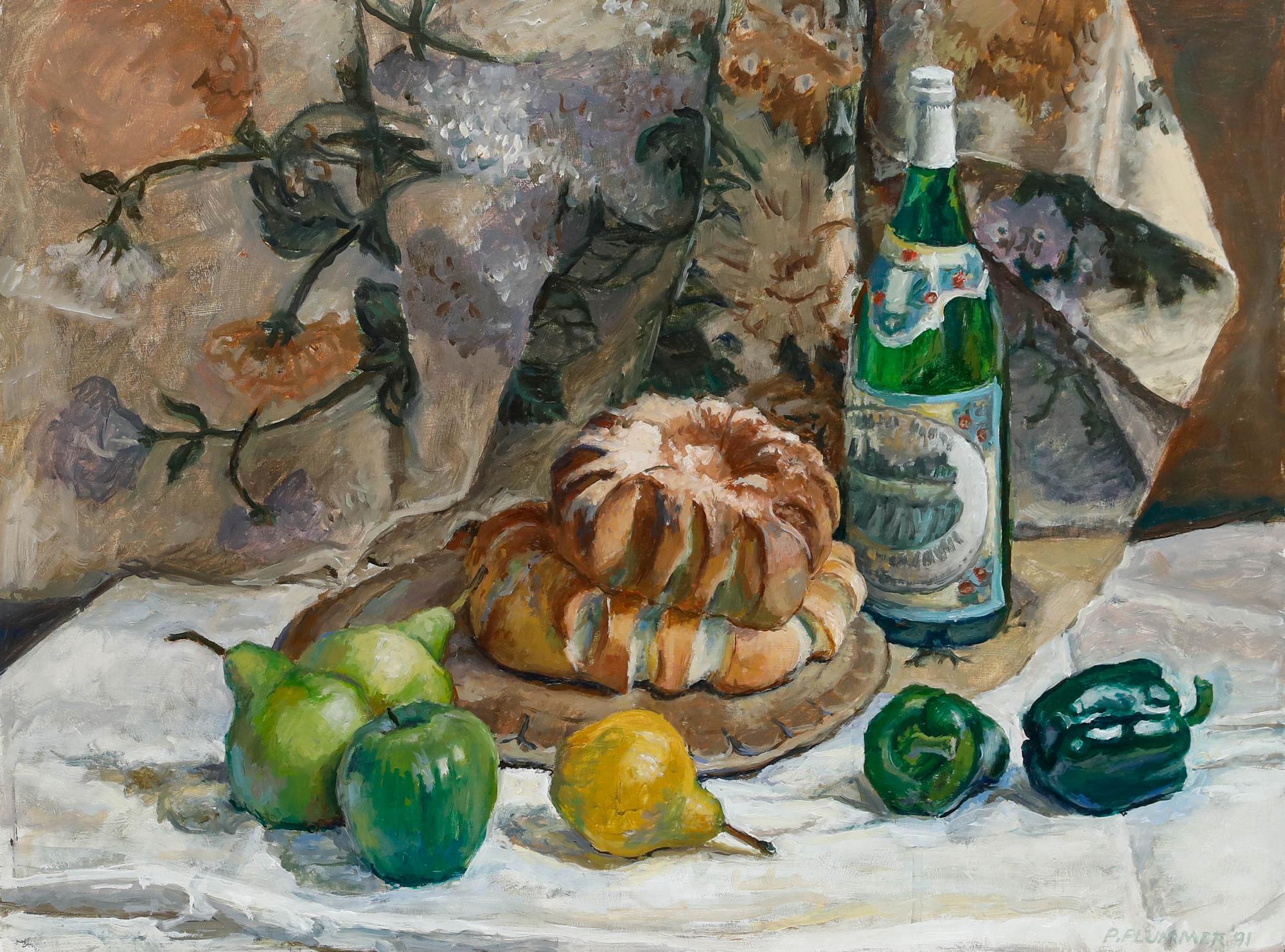 Pauline Plummer (geb. 1933) - 20. Jahrhundert Öl, Bauernbrot und Früchte im Angebot 1