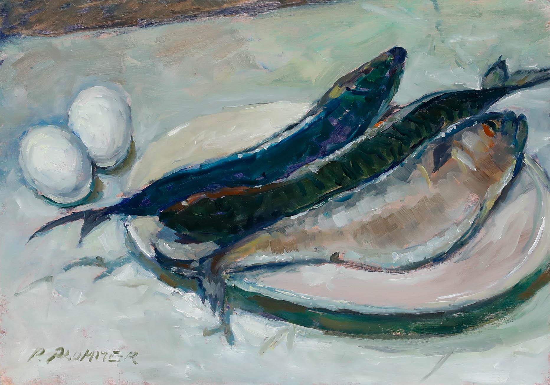 Pauline Plummer (nata nel 1933) - Olio del XX secolo, Pesce e Uova in vendita 1