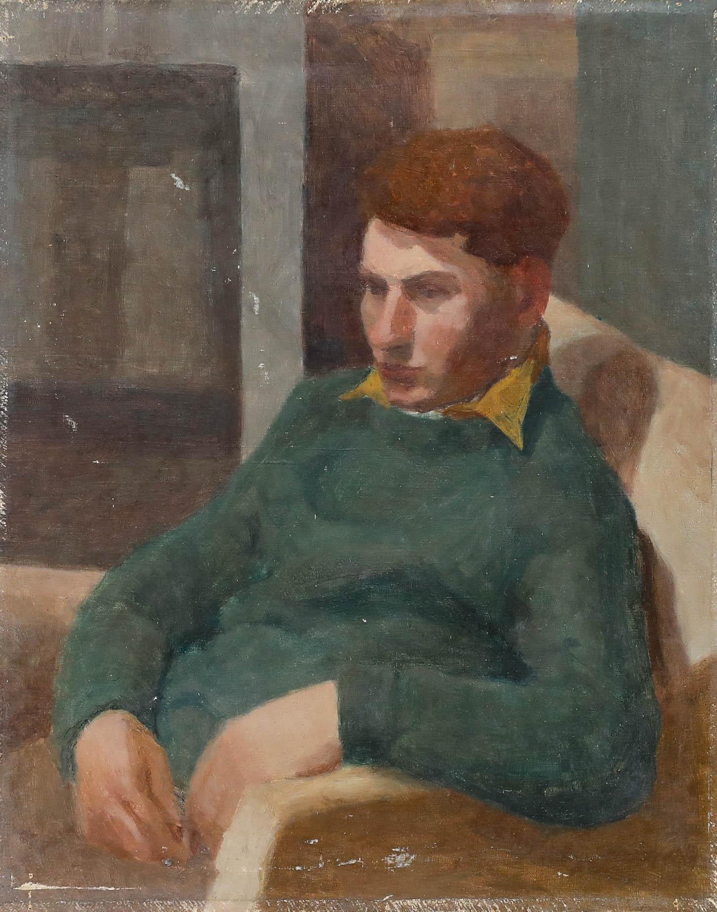 Pauline Plummer (née en 1933) - 20e siècle Huile, Gentleman dans un fauteuil en vente 1