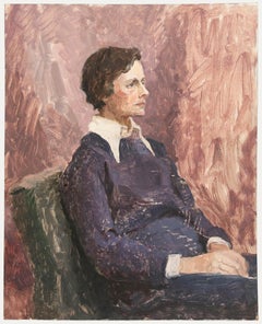Pauline Plummer (née en 1933) - 20e siècle Huile, Dame au grand col blanc