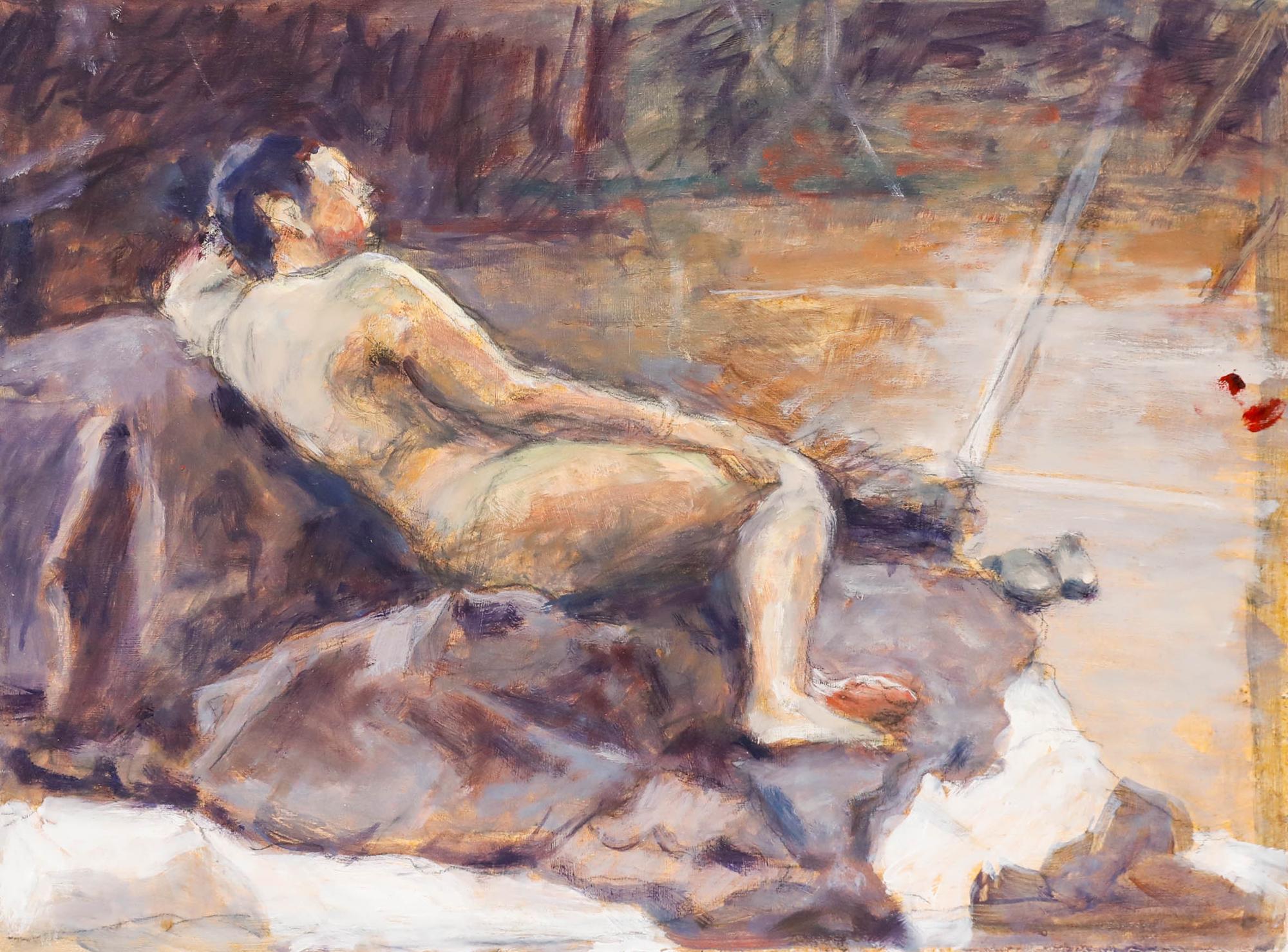 Pauline Plummer (b.1933) - 20th Century Oil, Life Study on Bed For Sale 1