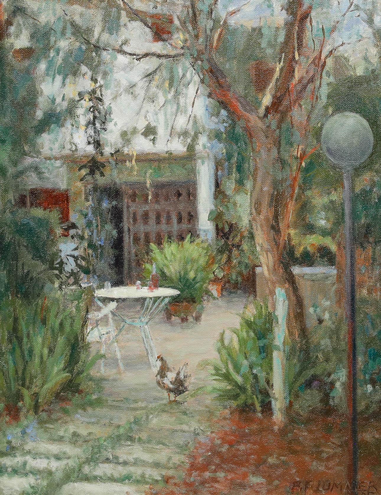 Pauline Plummer (geb. 1933) - 20. Jahrhundert Öl, Mallorquinischer Innenhof im Angebot 1