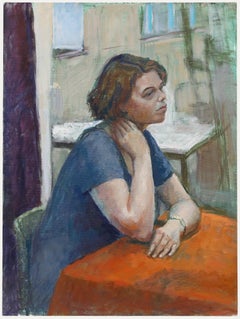 Pauline Plummer (née en 1933) - 20e siècle Huile, Mélanie et la nappe orange