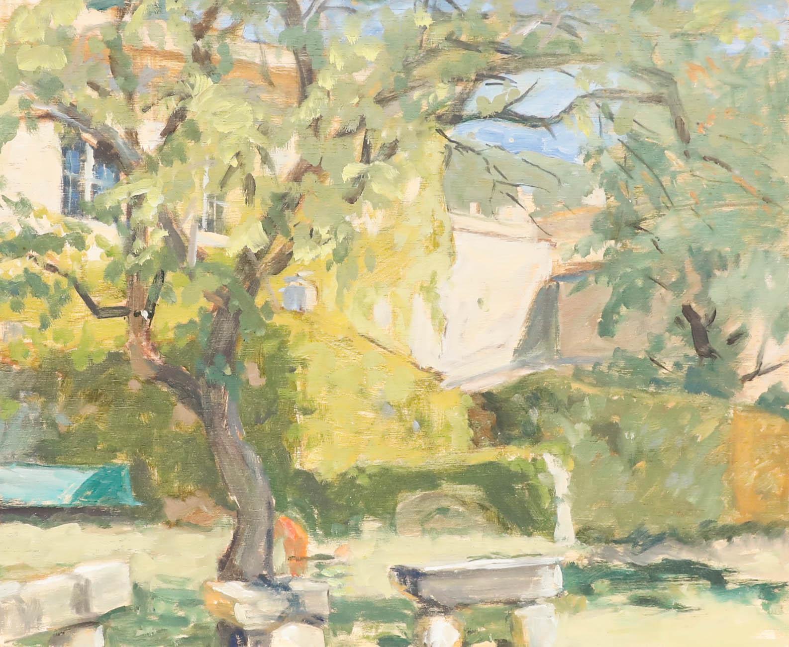 Pauline Plummer (geb.1933) - 20. Jahrhundert Öl, Monieux im Angebot 1
